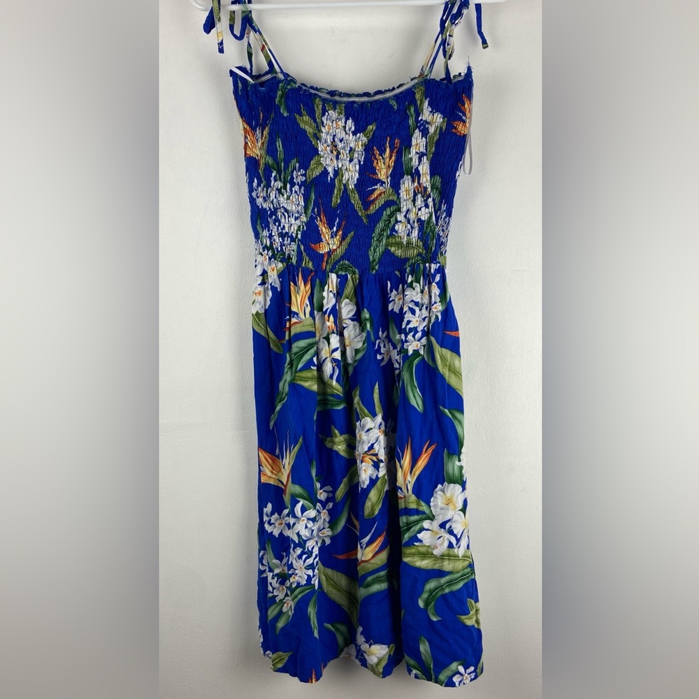 Aloha Hut Womens Hawaiian Blue Tropical Floral Mini Sleeveless Dress Size S/M